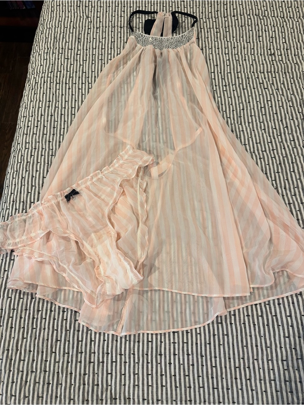 Victoria's Secret Sheer Pink and Cream Striped Maxi Nightgown bottoms washed